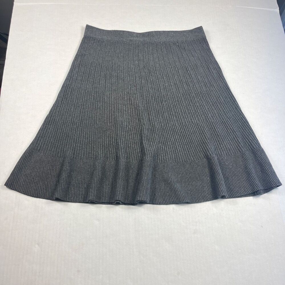 Max Studio Ribbed Knit A-Line Skirt Gray Classic Minimalist Work Pull On MEDIUM